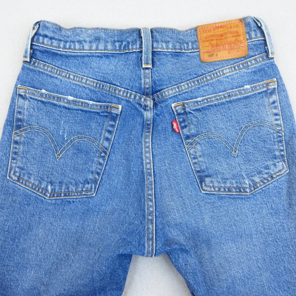 Levi's 501 Jeans Womens 26 Med Blue 145th Anniversary Limited Edition Distressed
